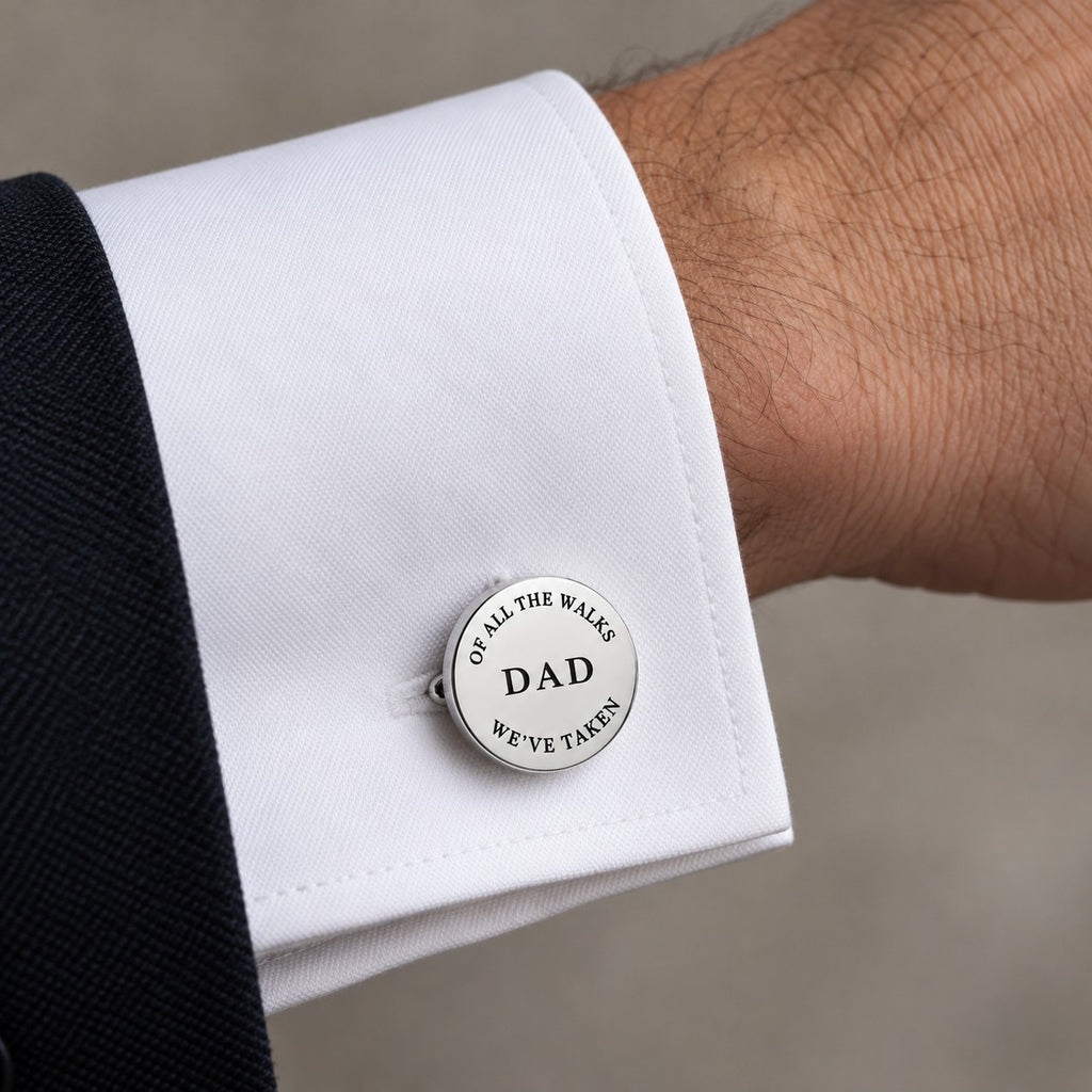 Personalised 'of all the walks' Cufflinks worn on a shirt cuff