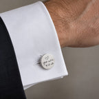 Personalised cufflink on shirt cuff
