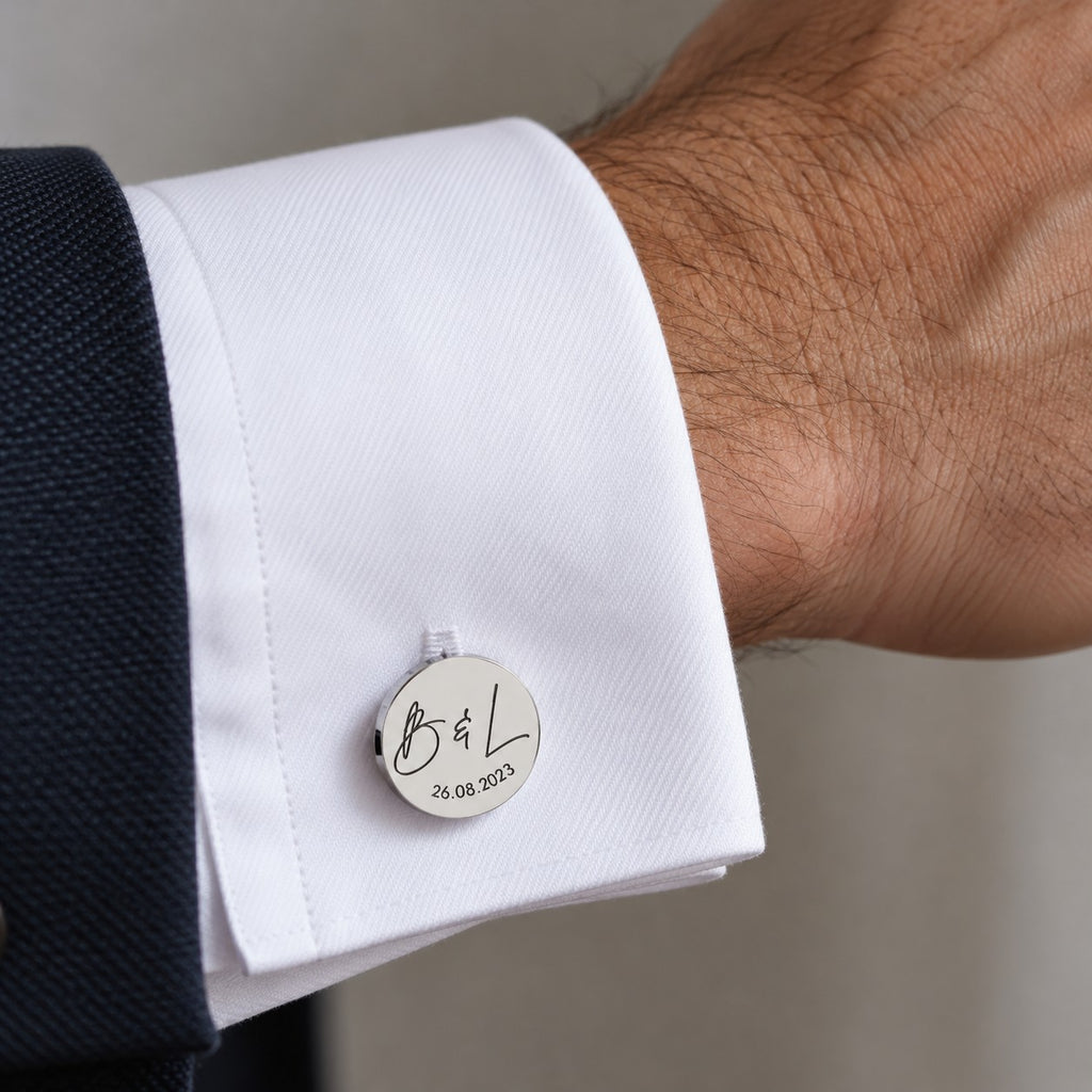Forever and Always Cufflinks worn on a shirt cuff