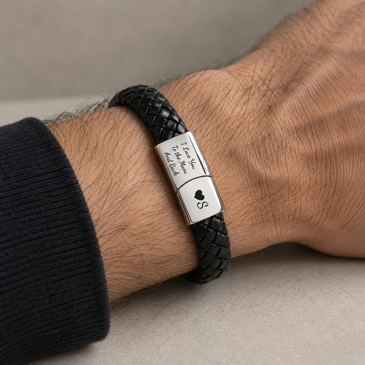 Personalised Braided Leather Bracelet worn on the wrist