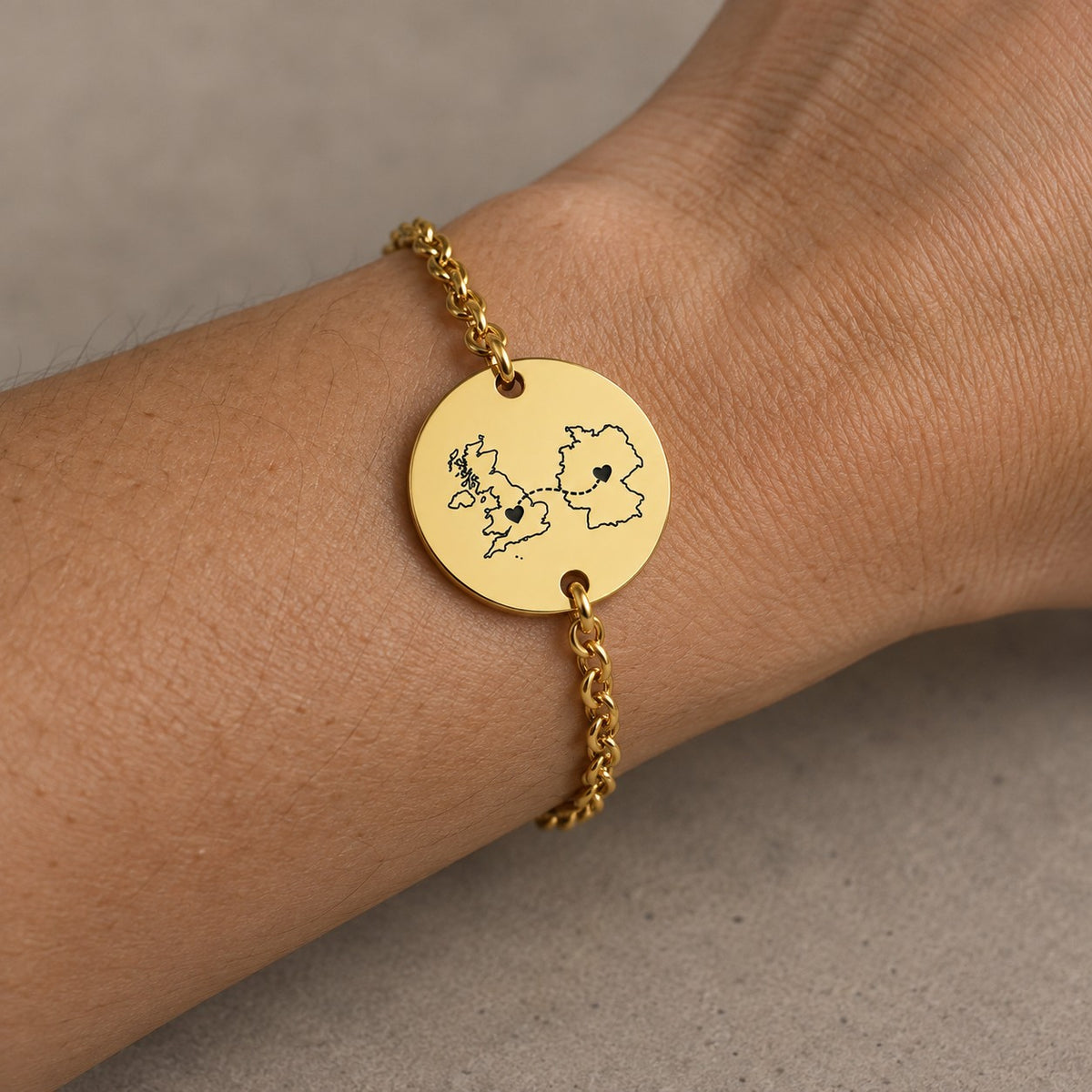 Personalised Two Countries Bracelet worn on the wrist