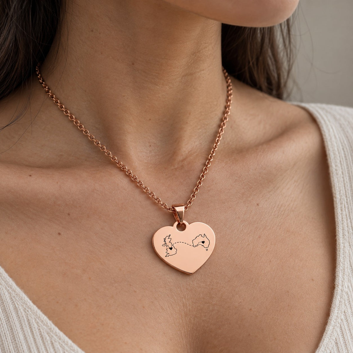 Personalised country heart necklace worn