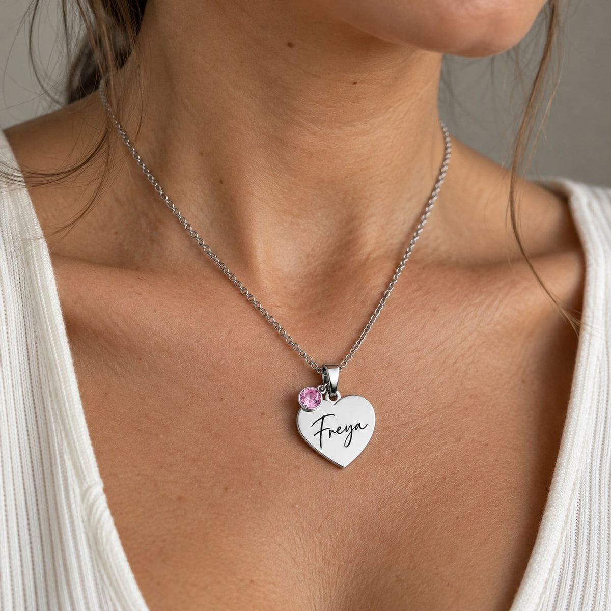 Birthstone heart necklace worn
