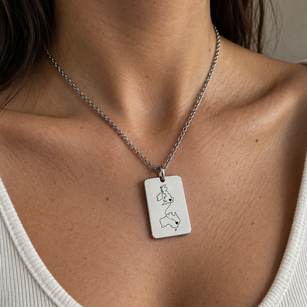 Country rectangle necklace worn
