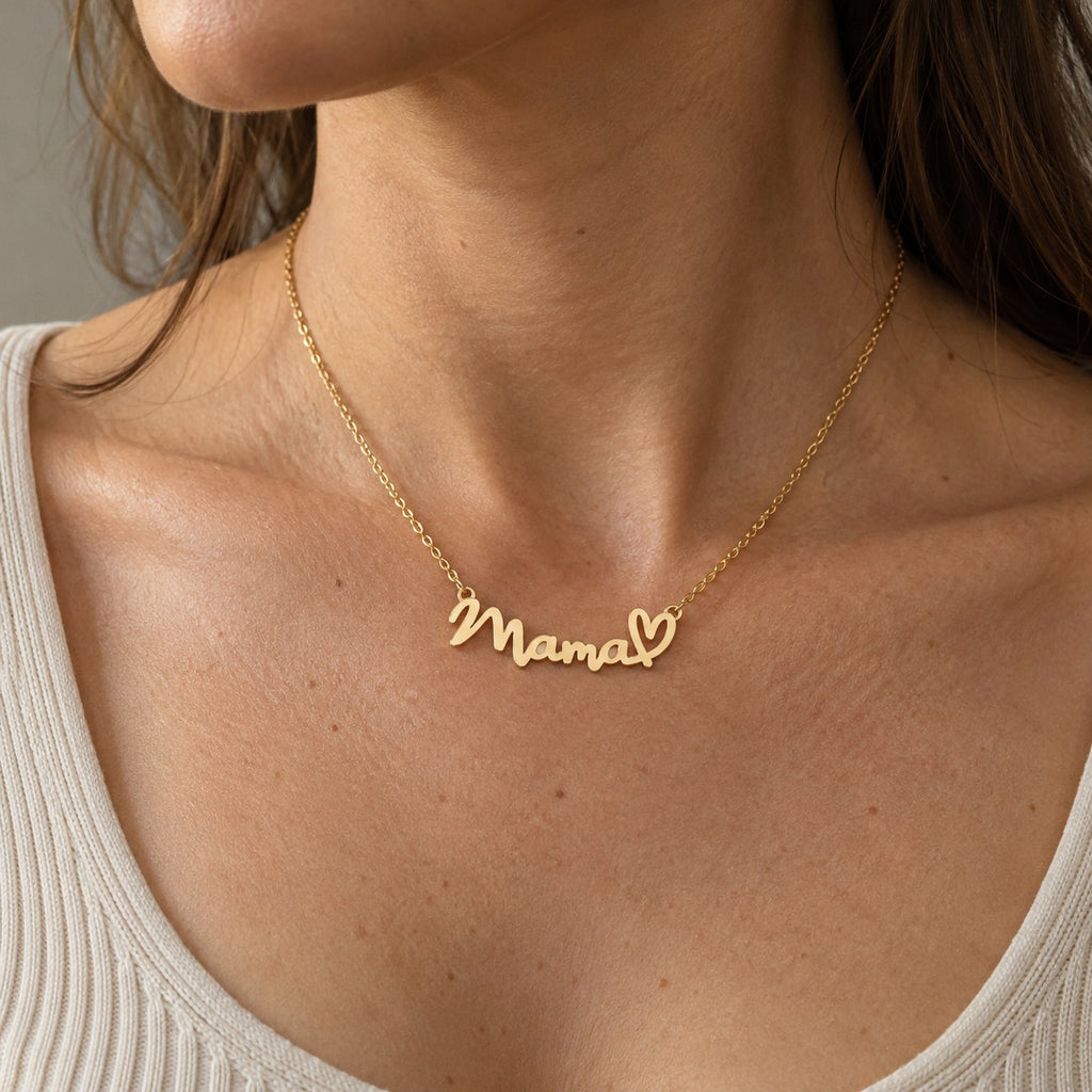 Personalised Mama Necklace worn on the neck