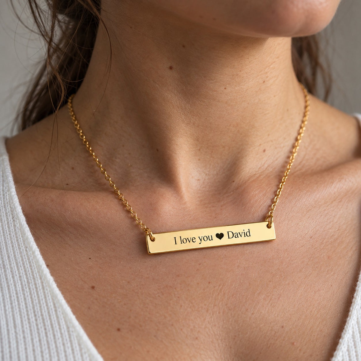 Personalised necklace worn on neck