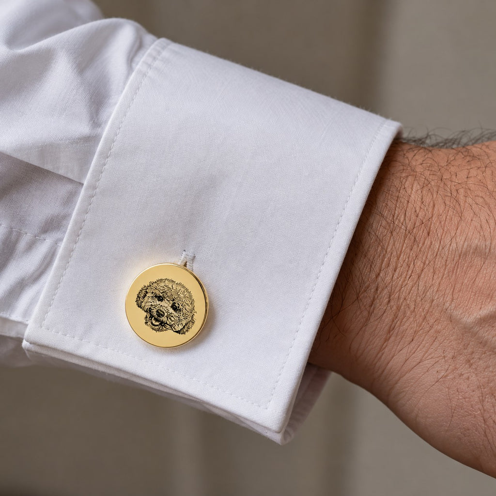Personalised cufflink on shirt cuff