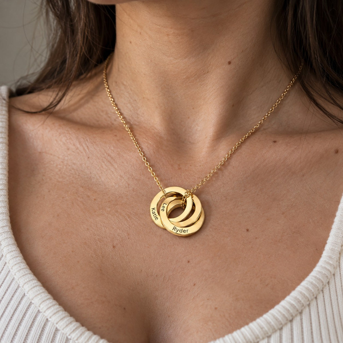Personalised necklace worn on neck