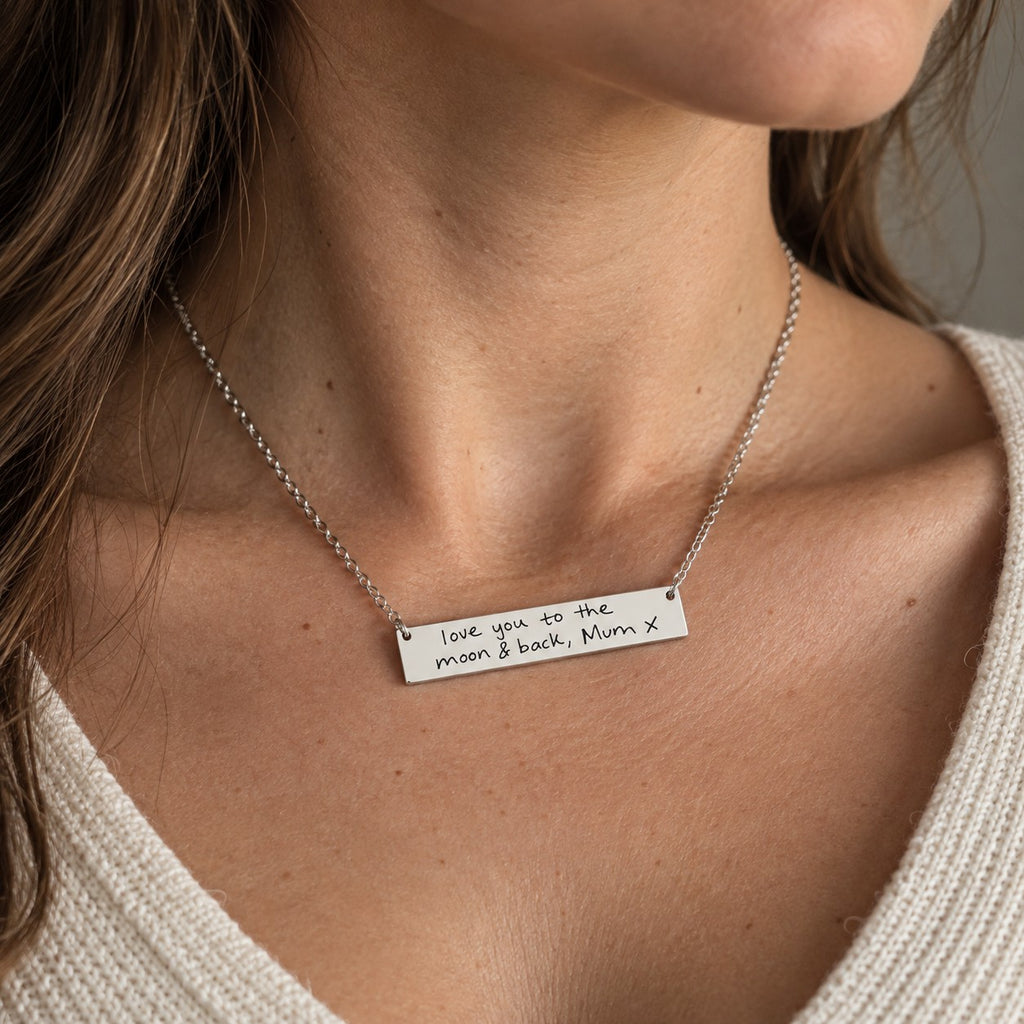 Personalised necklace worn on neck