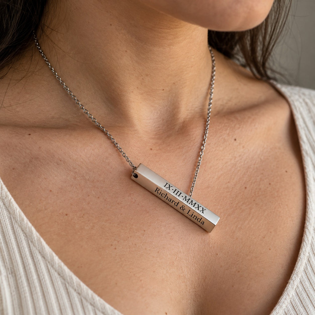Personalised necklace worn on neck