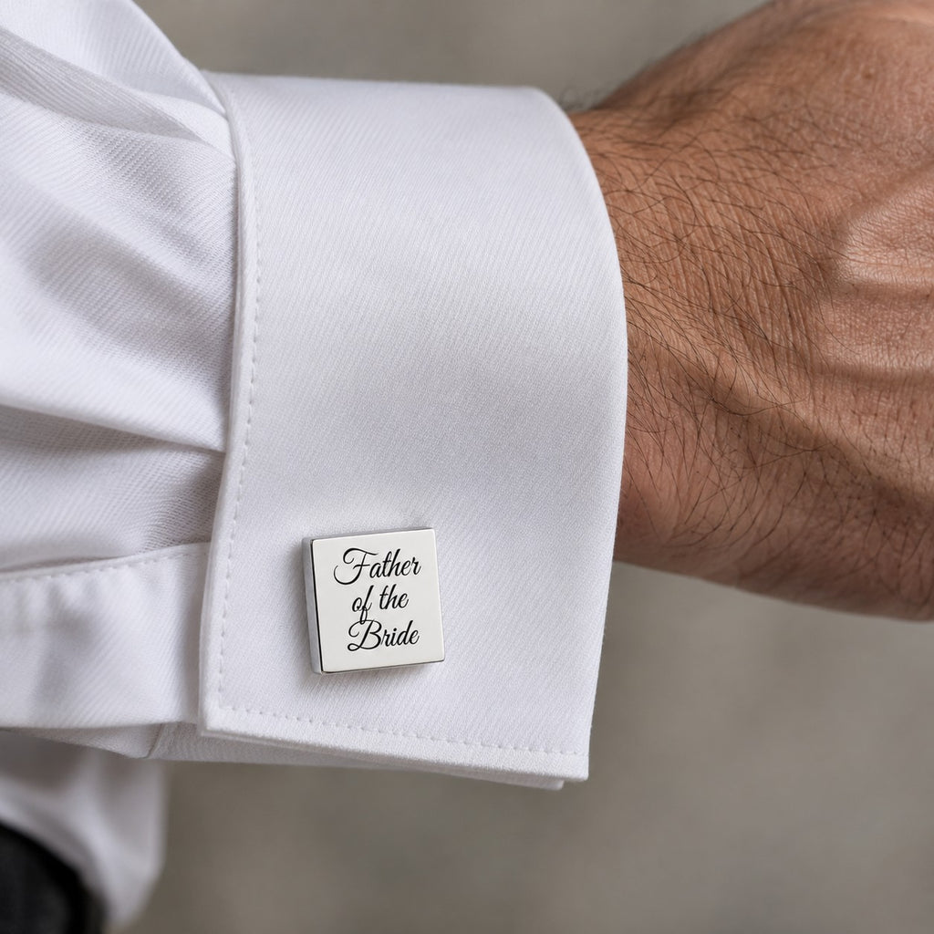 Customised Square Cufflinks worn on a shirt cuff