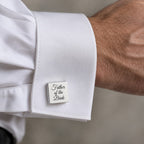 Customised Square Cufflinks worn on a shirt cuff