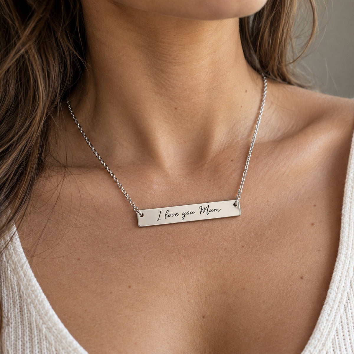 Personalised necklace worn on neck