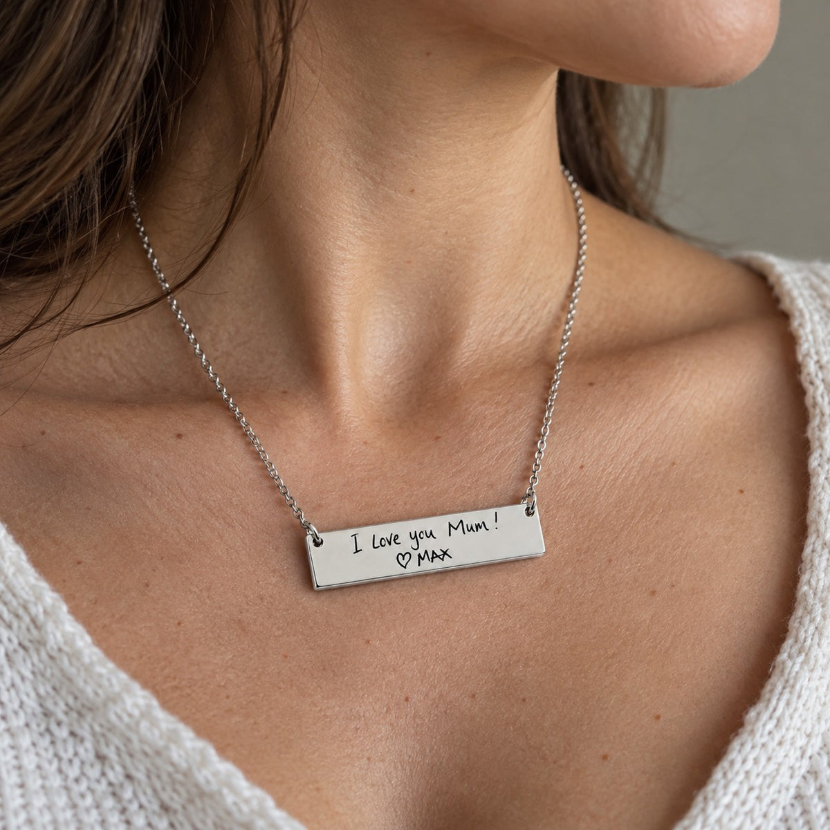 Personalised necklace worn on neck