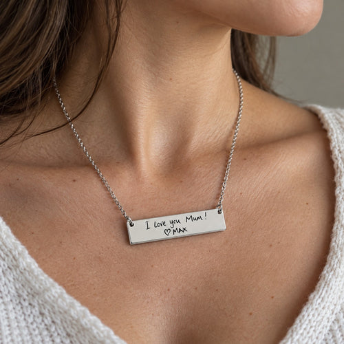 Personalised necklace worn on neck